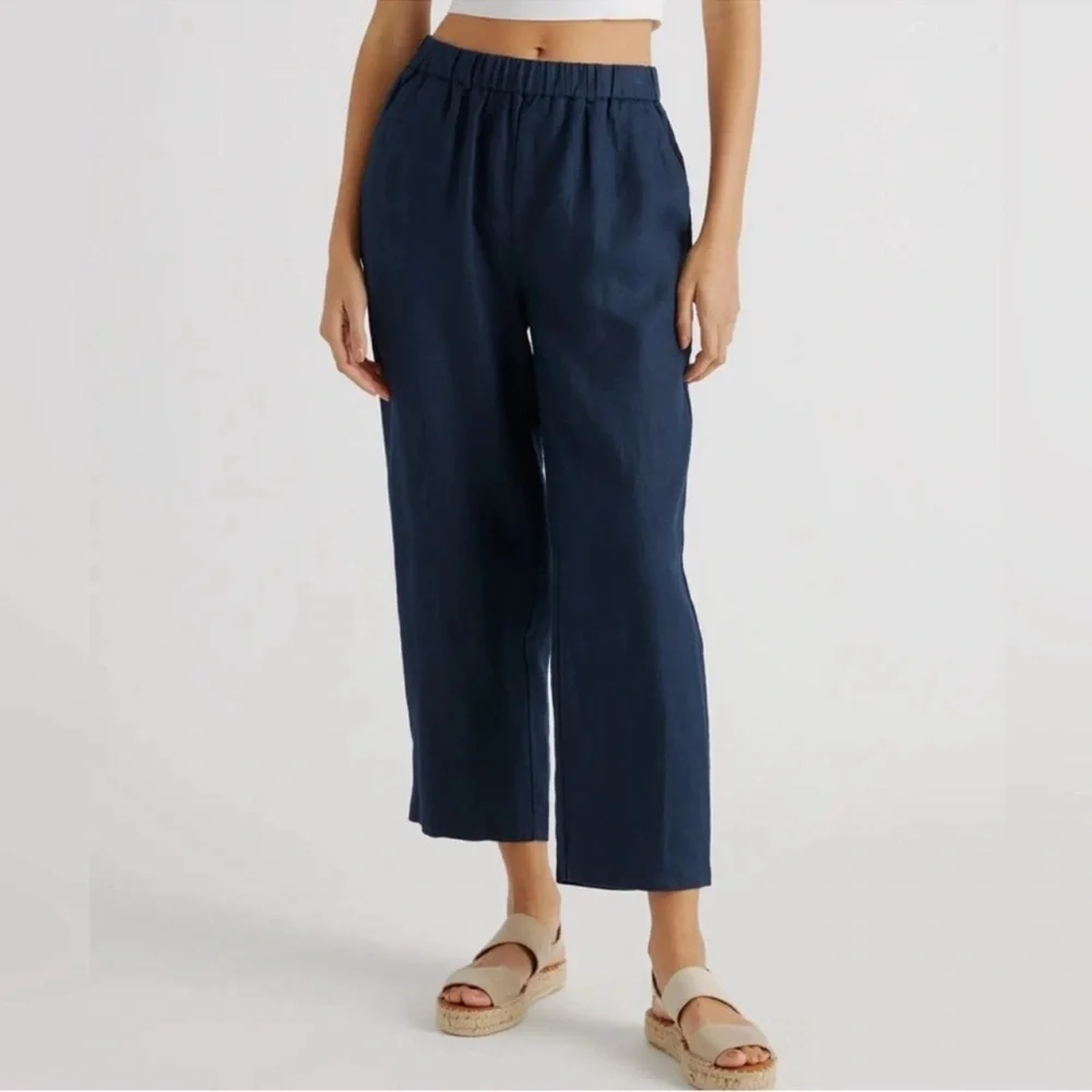 NWT Quince 100% European Linen Pants Deep Navy Blue Women's Small